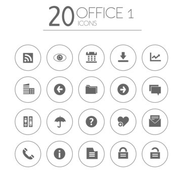Simple thin office 1 icons collection on white background