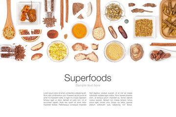 various superfood on white background top view