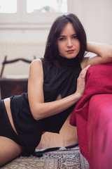 Fototapeta premium Sensual woman portrait in private home.