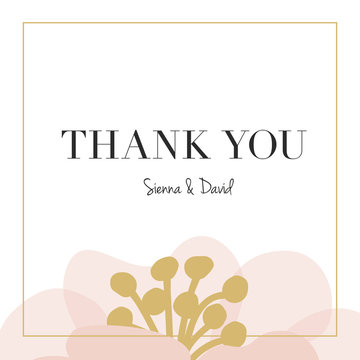 Thank you card after wedding with one big flower. Vector design.