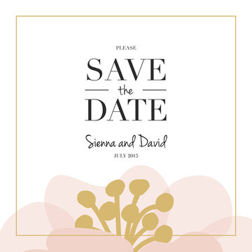 Save the date wedding card with on big flower. Vector design.