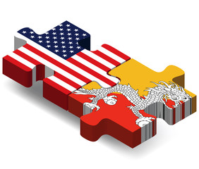 USA and Bhutan Flags in puzzle