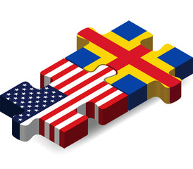 USA and Aaland Islands Flags in puzzle