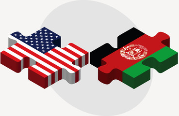 USA and Afghanistan Flags in puzzle