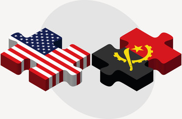 USA and Angola Flags in puzzle