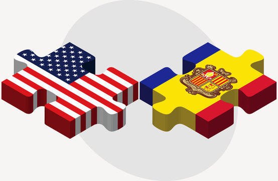 USA and Andorra Flags in puzzle