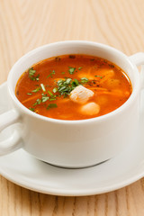 tomato soup with vegetables and meat