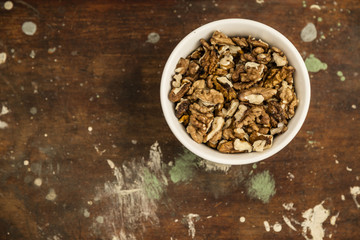 Walnuts in a white bowl
