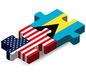 USA and Bahamas Flags in puzzle