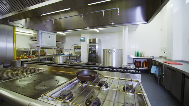 View around an empty commercial kitchen