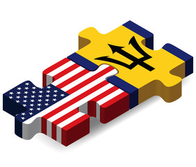 USA and Barbados Flags in puzzle