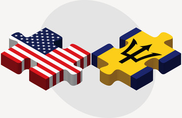 USA and Barbados Flags in puzzle