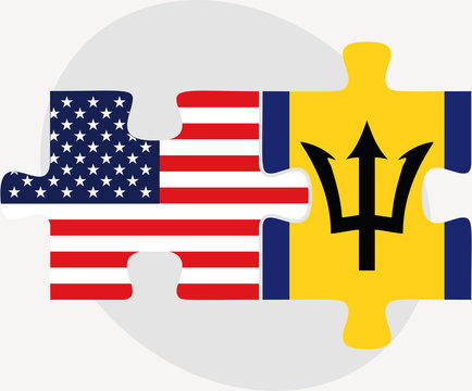 USA and Barbados Flags in puzzle