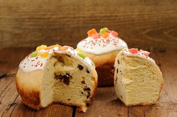 Kulich, Russian easter yeast sweet bread decorated with icing, c