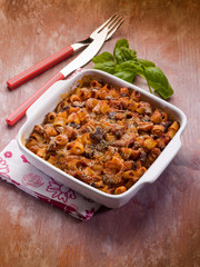 oven pasta with tomato sauce and eggplants