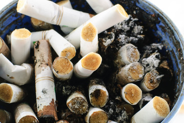 closeup shot of burnt cigarette butts