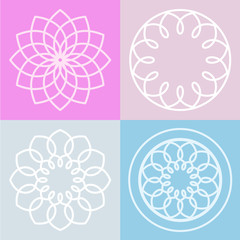 Set of lotus flower symbol and background. Vector line illustrat