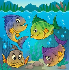Fototapeta na wymiar Four piranha fishes underwater
