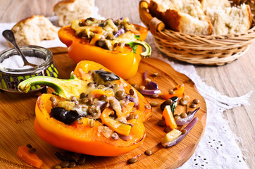 Lentils with roasted vegetables in paprika