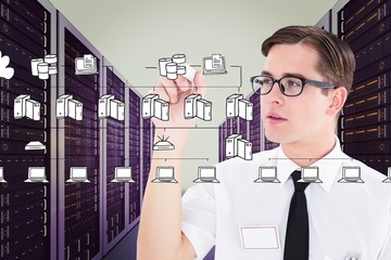 Composite image of geeky businessman writing with marker
