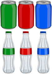 Soda Cola Aluminium Cans Glass Bottles Three Colors