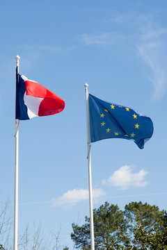 Flag of France and European flag