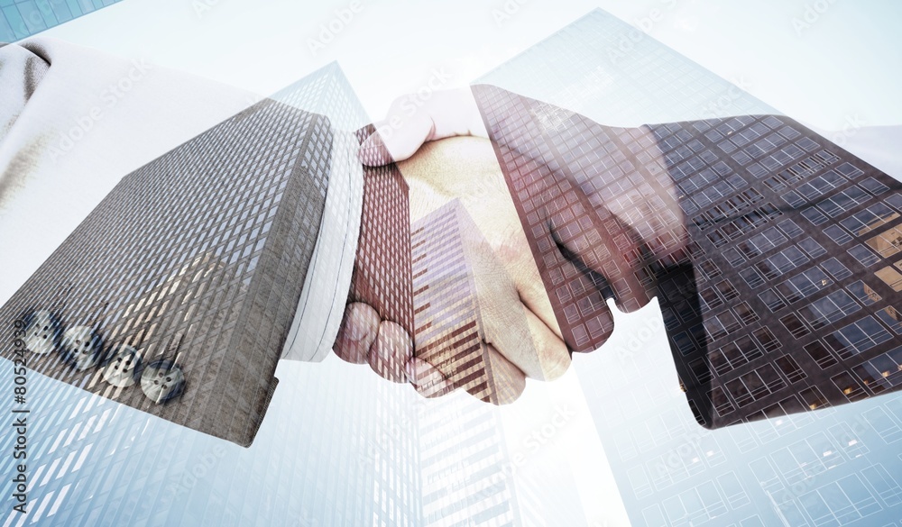 Aufkleber composite image of side view of business peoples hands shaking
