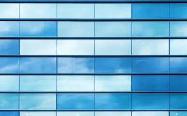 Light filtering roller blinds Historic building Blue glass and steel frame, background texture