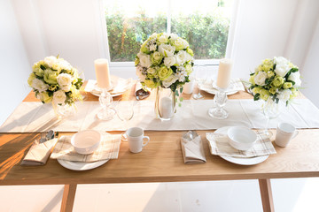 Wooden table setting and decoration for meal time