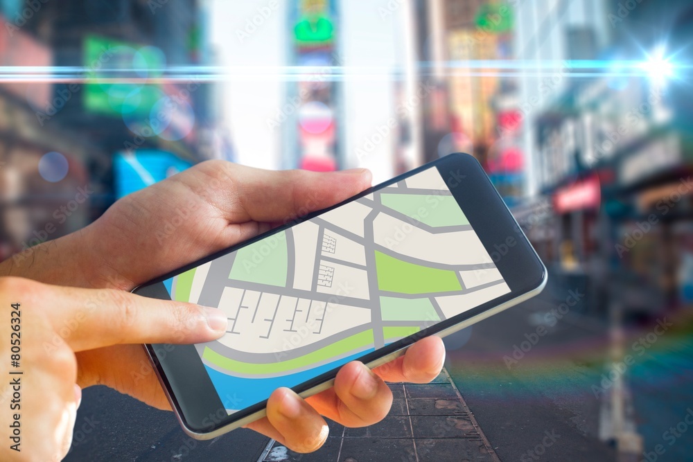 Aufkleber Composite image of man using map app on phone