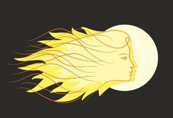 Fiery sun with the moon.