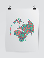 Pixel art style earth illustration over a vector poster mock up