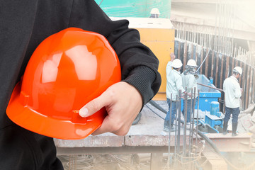 Close-up of hard hat holding