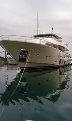 Crédence de cuisine en verre imprimé Sports nautique Super yacht de bateau à moteur puissant dans le port de plaisance