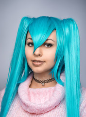 Portrait of a punk girl with blue hair