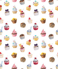 Seamless cupcakes. Watercolor
