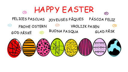 Easter Eggs and Happy Easter in eight Different Languages
