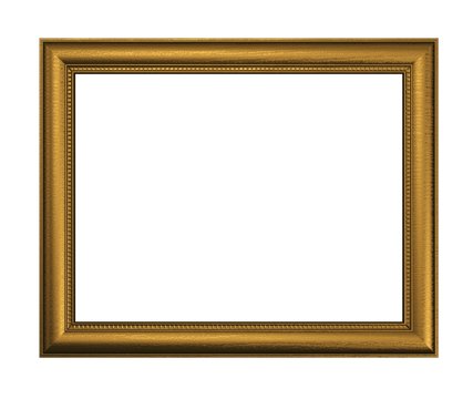 Picture Frame. 3D. Large golden frame isolated w/ path