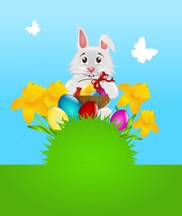 Easter background with rabbit and flowers