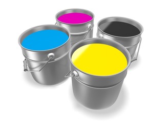 Cmyk. 3D. CMYK - Buckets with a paint