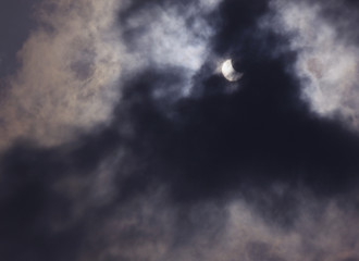 view on partial solar eclipse behind clouds