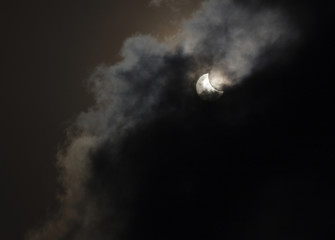 view on partial solar eclipse behind clouds