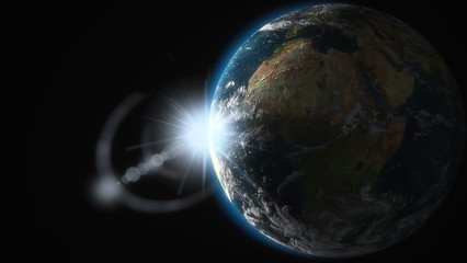Earth. 3D. Earth like planet. Space sunrise