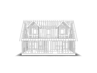 3d illustration of cape style house frame