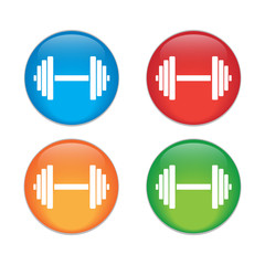 Sports gym equipment. Dumbbell.  Glass Button Icon Set