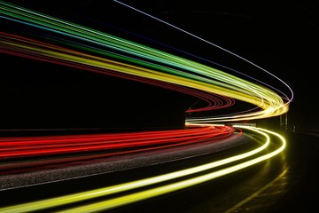 Light tralight trails in tunnel. Long exposure photo in a tunel