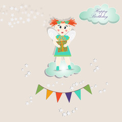 Fairy on the cloud, birthday card