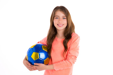 Football soccer kid girl happy player with ball