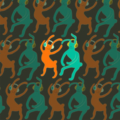 Cute dancing rabbits in cartoon style. Vector illustration.