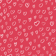 Pink seamless Hand Drawn Hearts Pattern